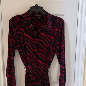 INC International Concepts Red and Black Long Sleeve Dress